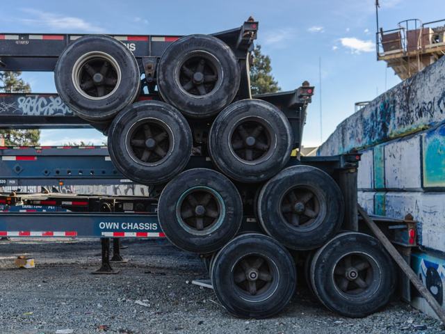 Stacked heavy vehicle tires